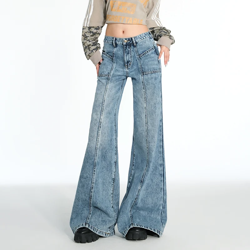 

Women's Wide Leg Jeans High Waisted Denim Pants Fashion Flare Pants Pocket BF Jeans