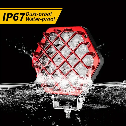 Imagen 2 del producto Luz LED de trabajo para coche, foco de ingeniería modificado, lente auxiliar de 5 pulgadas, carcasa roja, 16 LED, 48W, 9-30V, nuevo