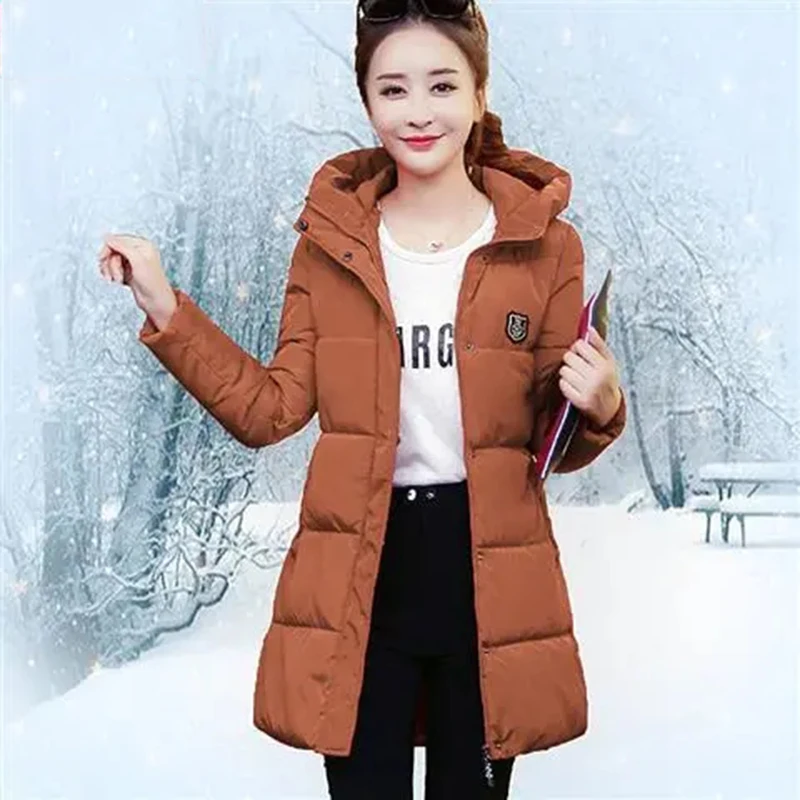 Winter Warm Overcoat Thick Outwear Top Red Casual Parka Mid-length Cotton Padded Hooded Loose Women Coat Parka Snow Wear Outwear