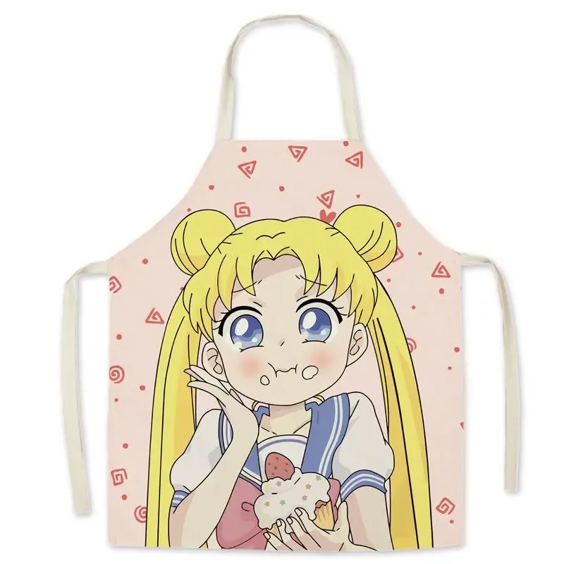 Anime Cartoon Sailor Moon Kawaii  Female Linen Parent-child Sleeveless Apron Kitchen Cooking Cloth Art Adult Children Overcoat