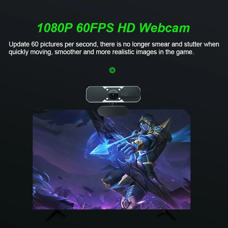 Webcam RGB 1080p HD Web Cam com microfone Capa de privacidade 7 Luzes RGB Brilho ajustável de 2 níveis Computador Desktop