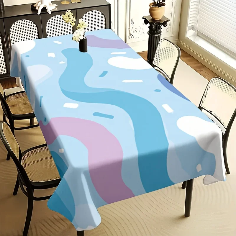Waterproof Tablecloth Spill Proof Blue Pink Abstract Pattern Dining Room Kitchen Table Cover