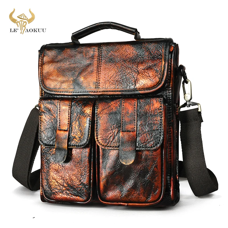 

New Vintage Real Genuine Leather Multi-function Male Tote messenger bag Satchel cowhide 10" Cross-body Shoulder bag Men 009