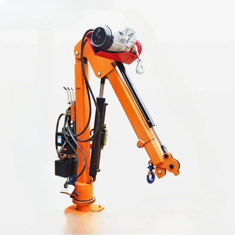 12V Electric Hydraulic Vehicle Mounted Crane, 220 Mobile Small Boom Lift Crane With Control Winch