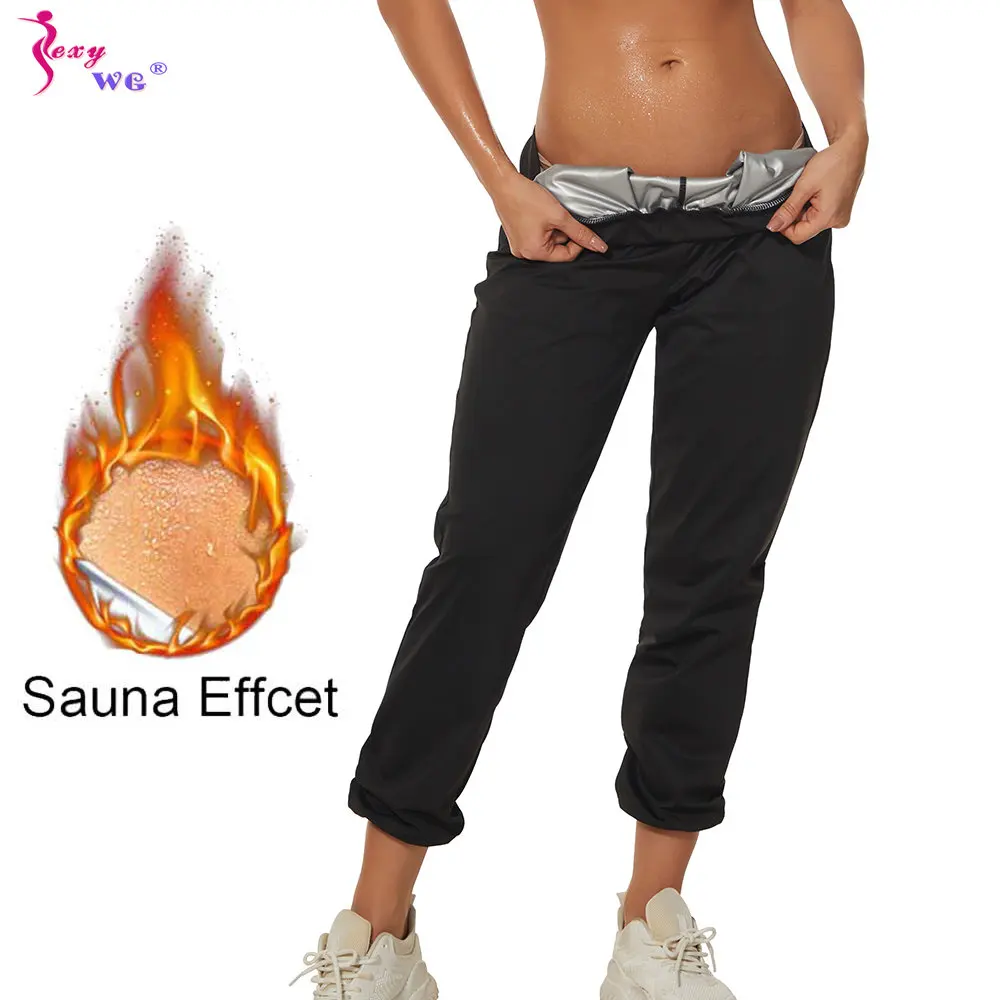 SEXYWG Women Sauna Trousers for Weight Loss Sweat Pants Woman Fat Burner Leggings Slimming Body Shaper Low Waisted Sportwear Gym