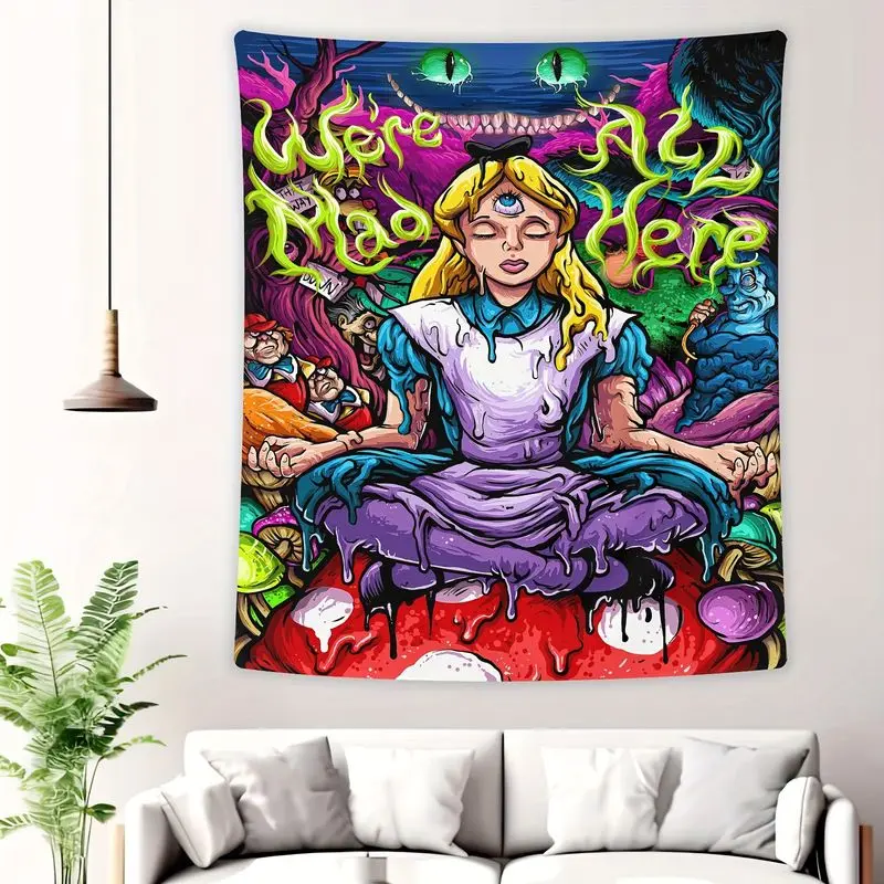 VIKAMA Trippy Psychedelic Alice's Adventures in Wonderland Graffiti Tapestry, Fantasy Wall Hanging for Bedroom Living Room