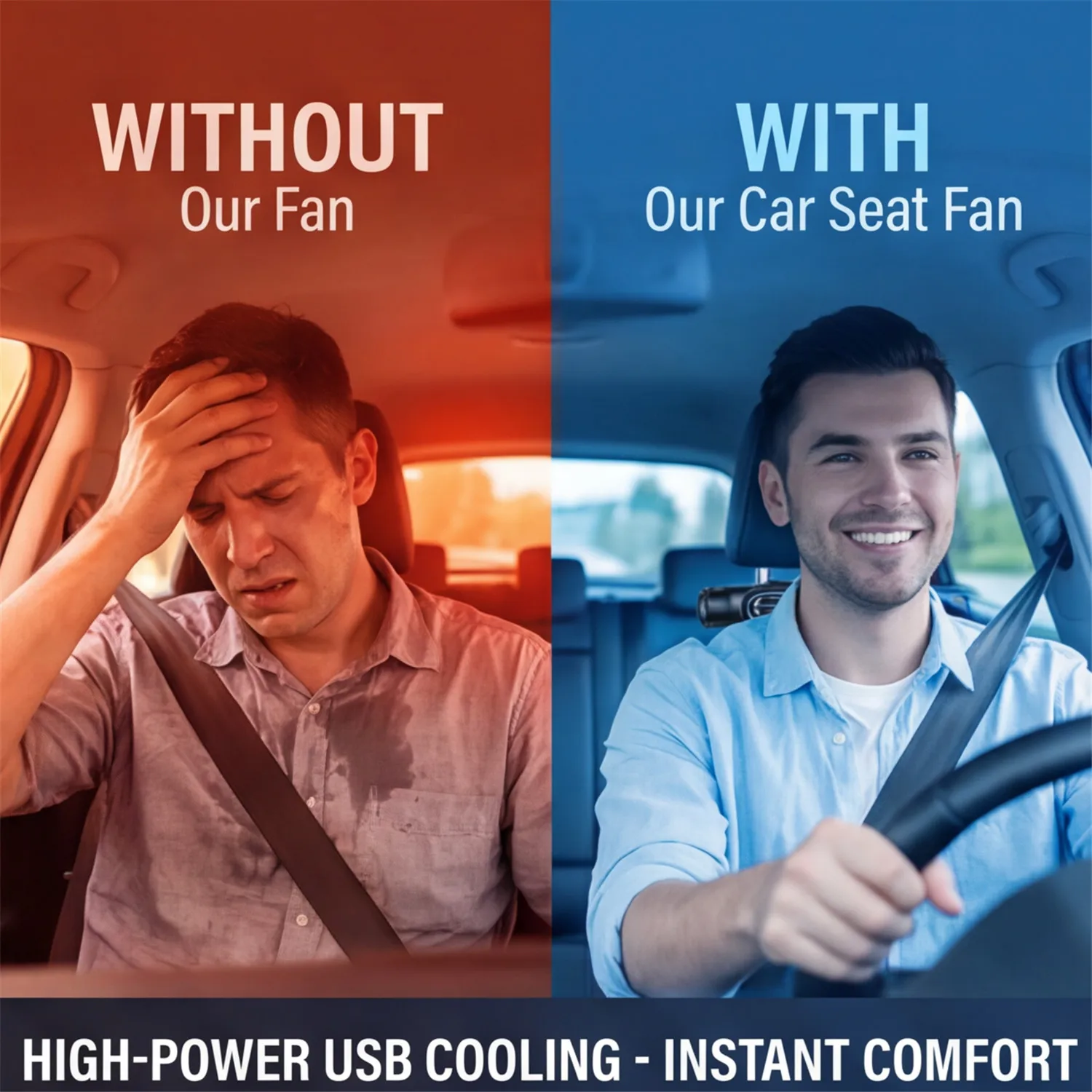 Car Seat Cooling Fan High-Power Rear Backrest Ventilation Cooling Electric Fan Adjustable Headrest Cooling Air Fan For Cars