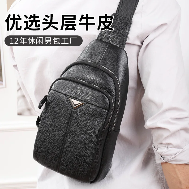 New Genuine Leather Chest Business Casual Retro Men's Multifunctional Trendy Versatile Single Shoulder Crossbody Bag For Men