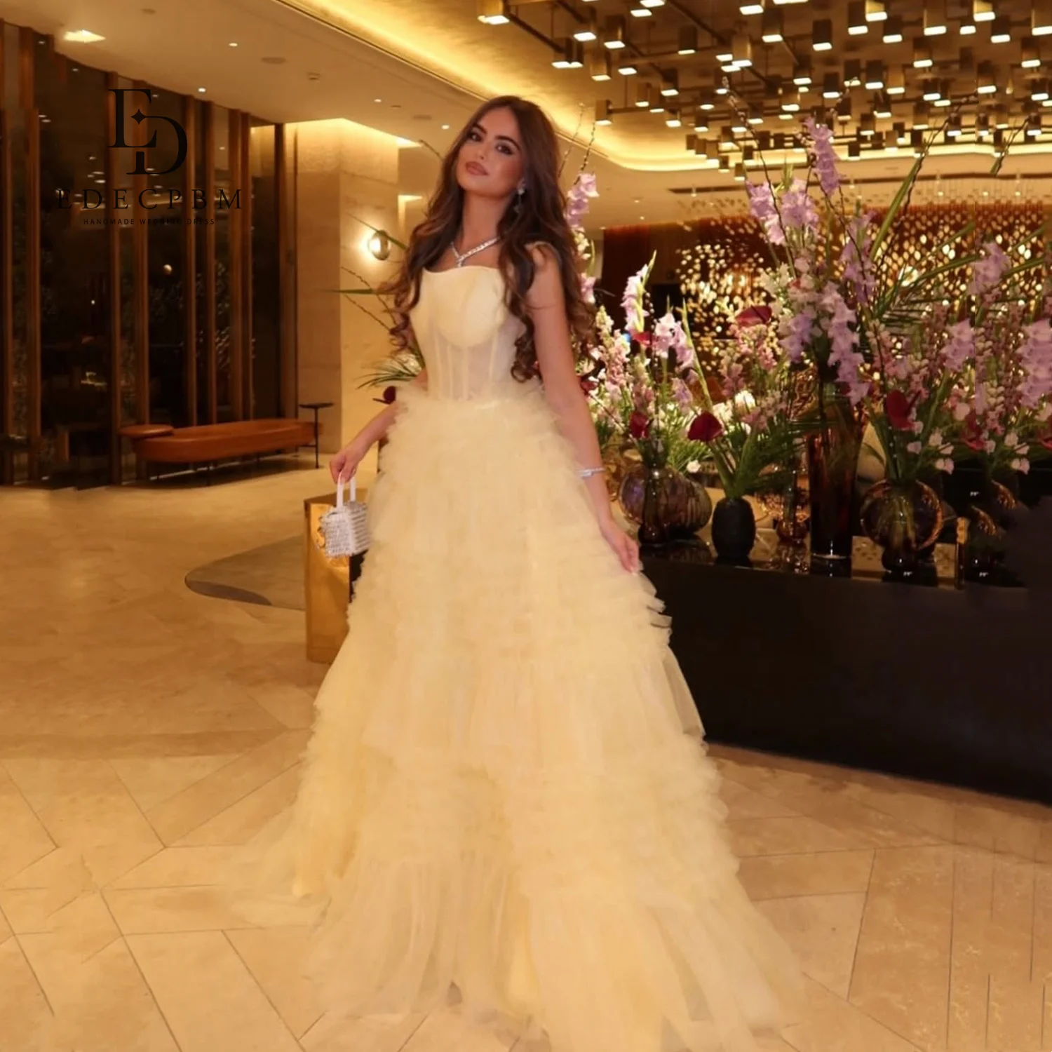 

EDECPBM Customized Luxurious Women's Evening Dresses 2025 Luxury Multi-layered Vestidos De Fiesta فساتين سهرة Sweetheart Dress