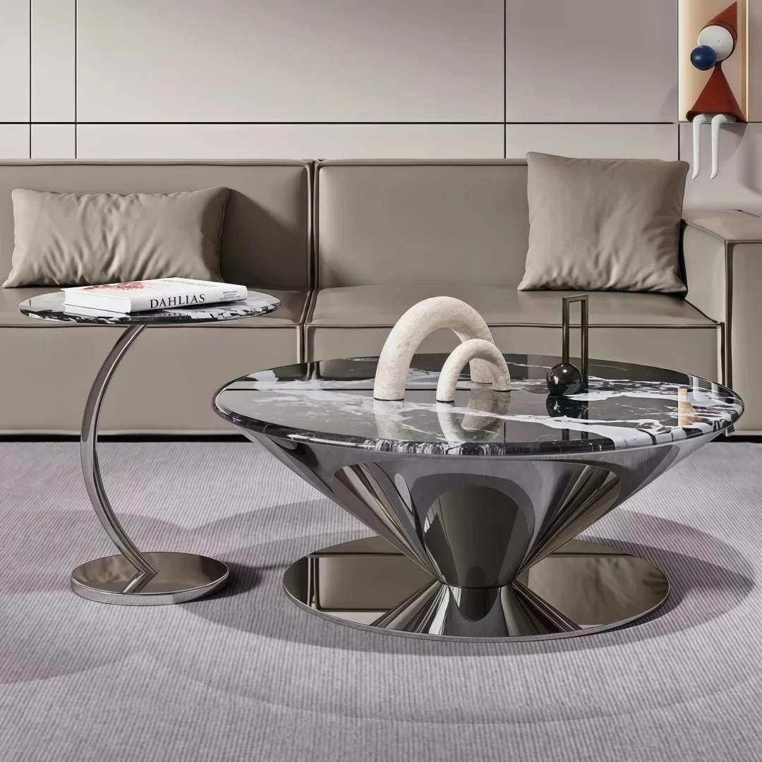 xx-Italian Minimalist Designer High End UFO Round Marble Stone Coffee Table for Home Living Room&