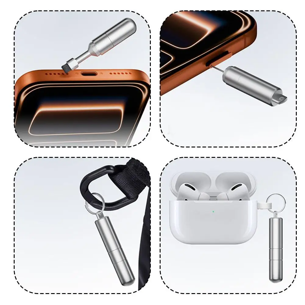 Gentle Cleaning High-strength Aluminum Alloy Tool Keychain-style Tool 2-in-1 Cleaning Brush Multi-function SIM Ejector Tool