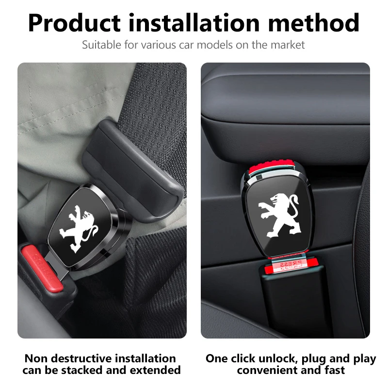Metal Car Seat Belt Clip Extender Lock Buckle Badge Accessories For Peugeot Expert Rifter 206 307 308 3008 207 208 407 508 2008