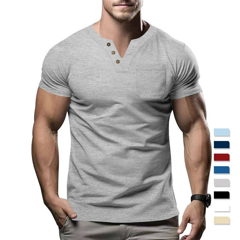 

Hot Sale 2025 Summer New Men's Casual T-shirt V-neck Fashion Slim Men's Short-sleeved Top Trendy Breathable and Thin