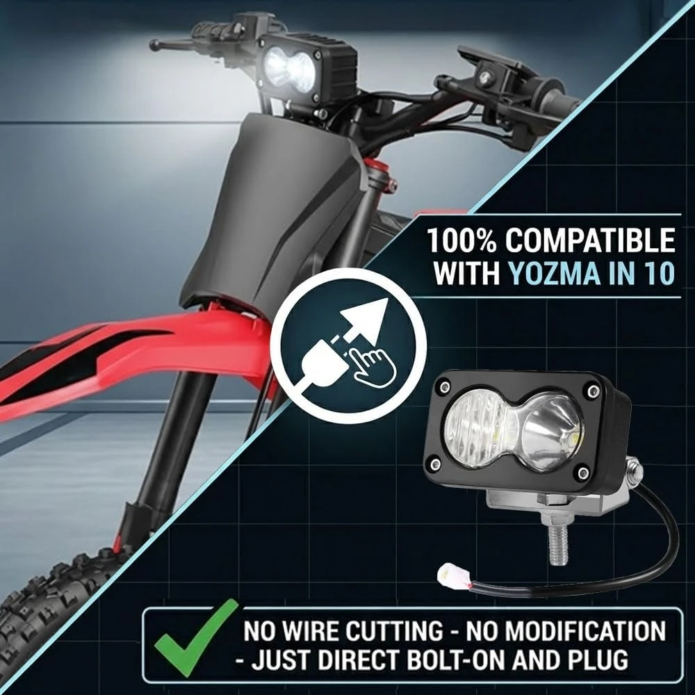 For Yozma IN 10 Dirt Pit Bike Plug N Play 20W LED Headlight Dual-Beam 6000K Spot Flood Combo Kit Motorcycle Auxiliary Light Lamp