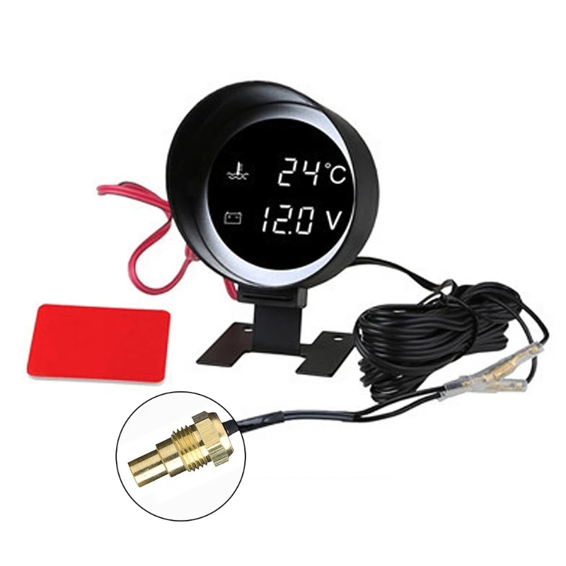 12/24V Car LED Voltmeter Water Temperature Gauge Meter & 8/10/12/14/16/17/21mm 2 in 1 Digital Gauge for Car Truck