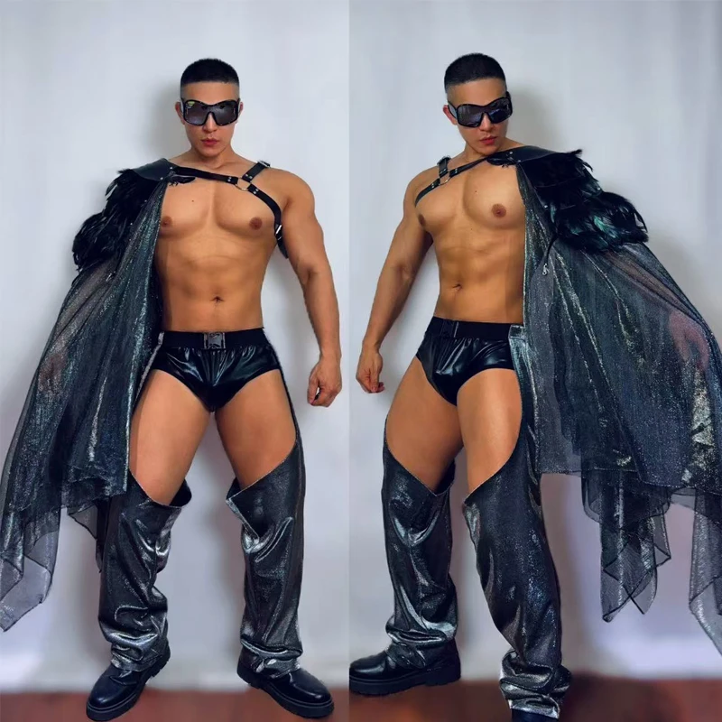 

Сексуальная одинарная шаль, полые лазерные брюки, мускулистый мужчина, наряд для танца на пилоне, бар, ночной клуб DS DJ Gogo, танцевальный костюм, сценическая одежда XS9944