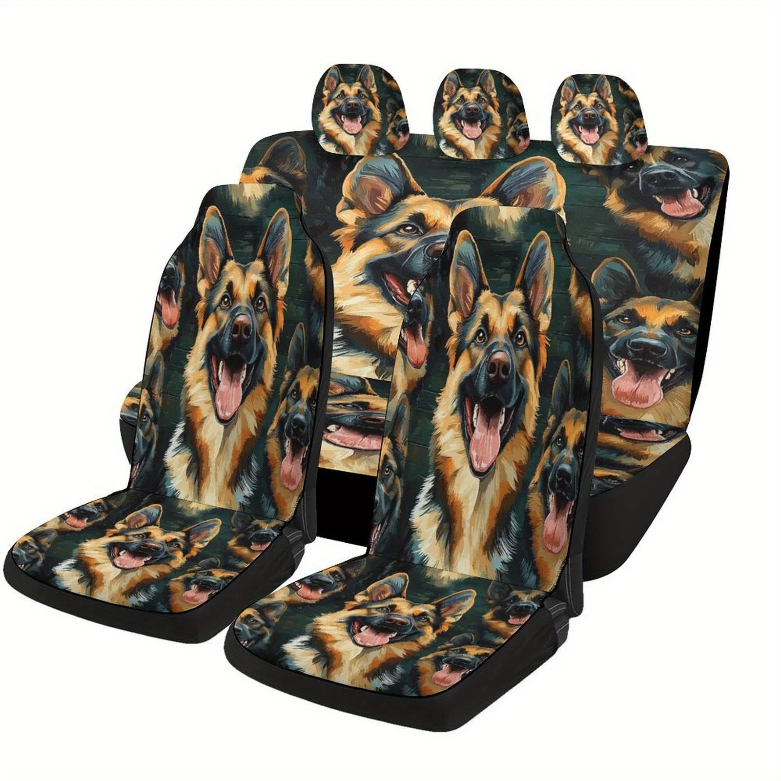 German Shepherd Joy Themed Car Seat Covers Set For Most Cars, Fashionable Decorative Car Seat Protector Covers Full Set, Univers