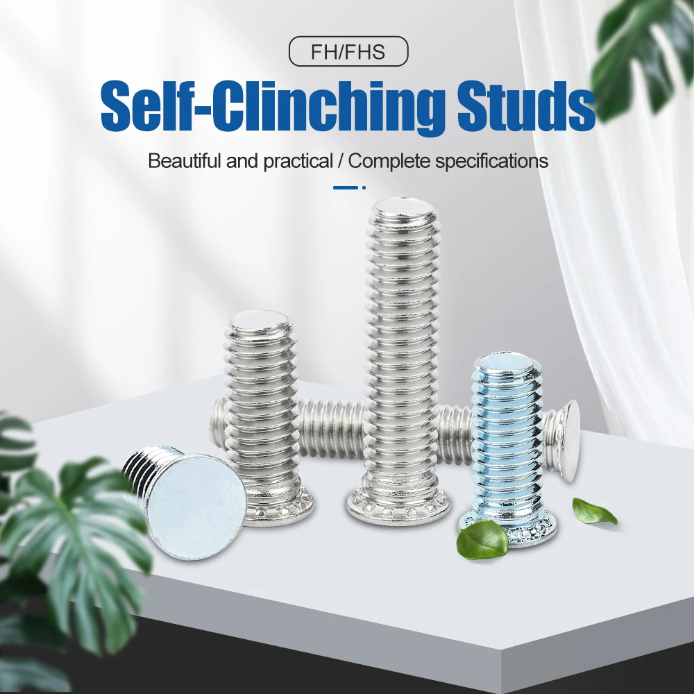 NINDEJIN Self Clinching Screw Studs Pressure Rivet Screw Zinc Plated 304 Stainless Steel M3 M4 M5 M6 M8 FH/FHS Flush Head Studs