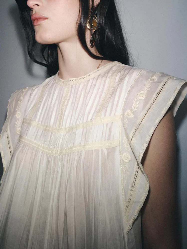 Nueva Cseta sin Mangas con Cuello Redondo y Bordado, Estilo Versátil y Adeazante para Mujer, Estilo Casual para el Traba...