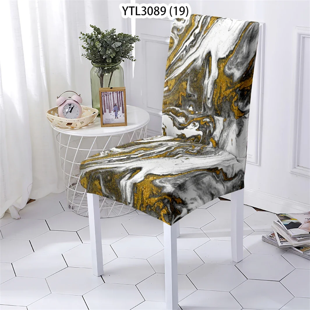 Geometry Style Chair Cover With Back Marble Pattern High Back Spande Chairs Covers For Dining Room Kitchen Slipcover Removable