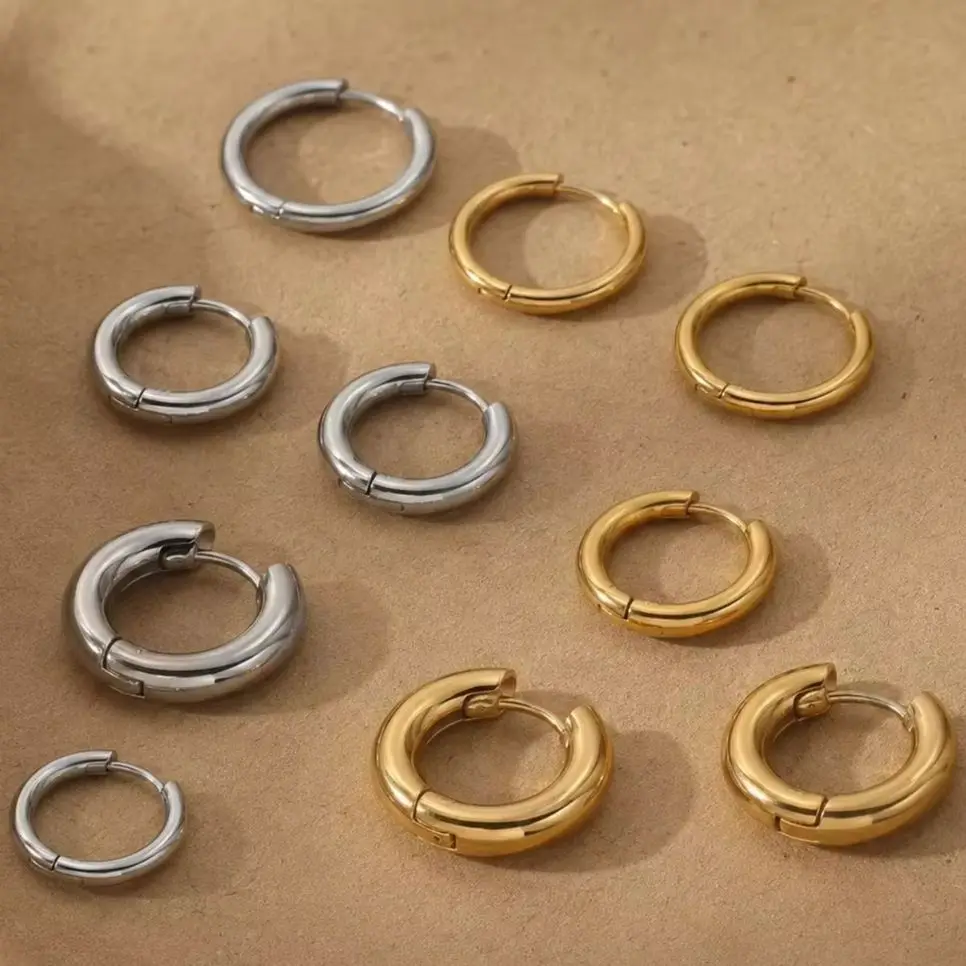 3pair Minimalist Stainless Steel Round Circle Hoop Earrings Set for Women Gold Plated Stackable Ear Buckle Piercing Jewelry