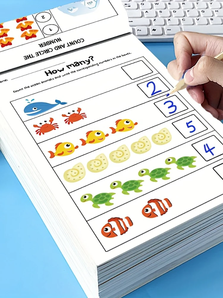 Interactief wiskundewerkboek voor kleuters met nummerregistratie, optellen en aftrekken werkbladen - activiteiten voor vroeg leren - afbeelding 2