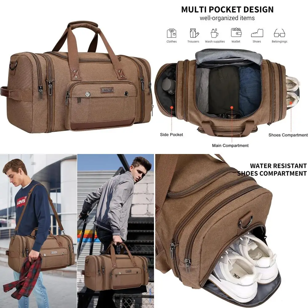 

Canvas Duffle Bags for Men - Travel Canvas Weekender Expandable Overnight Carry-On Bag for Weekend Trips