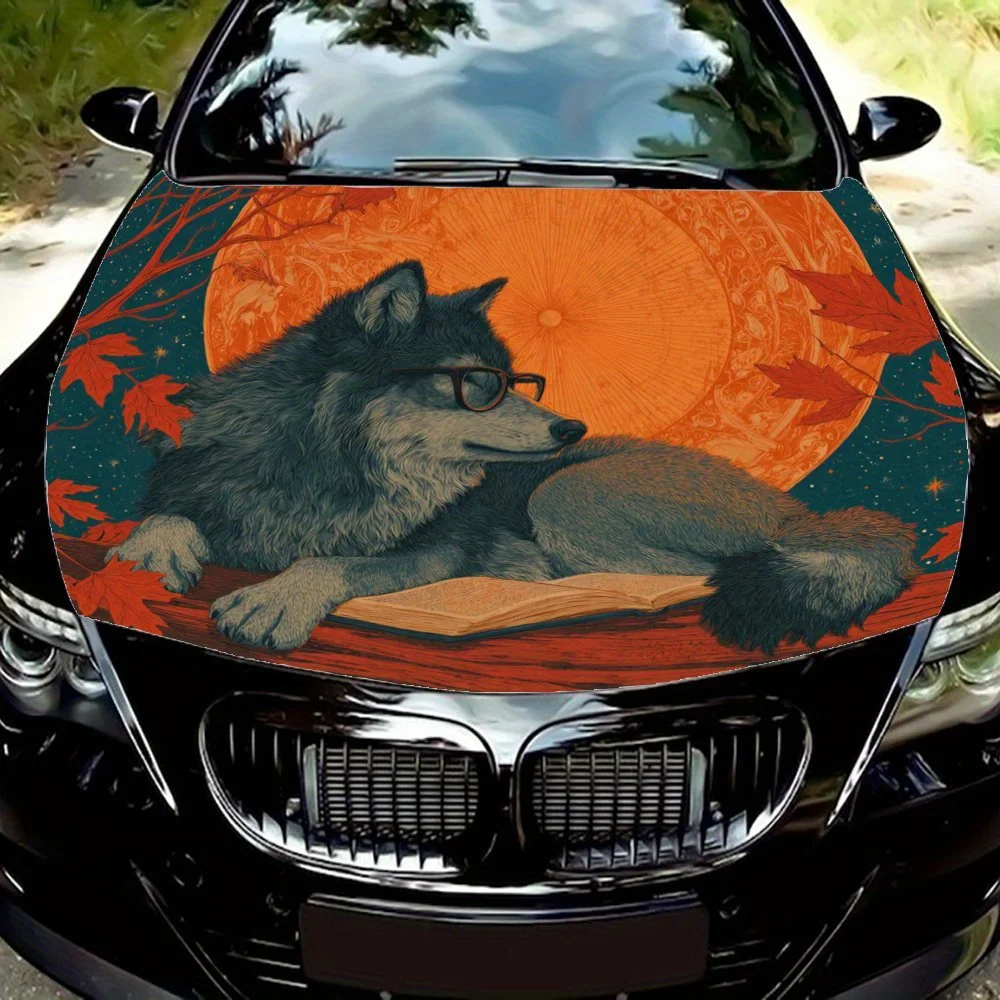 

Наклейка на капот автомобиля с волком на очки - прочная виниловая пленка для большинства автомобилей, защитная пленка из ПВХ, внешние аксессуары автомобиля, идеальный подарок, C