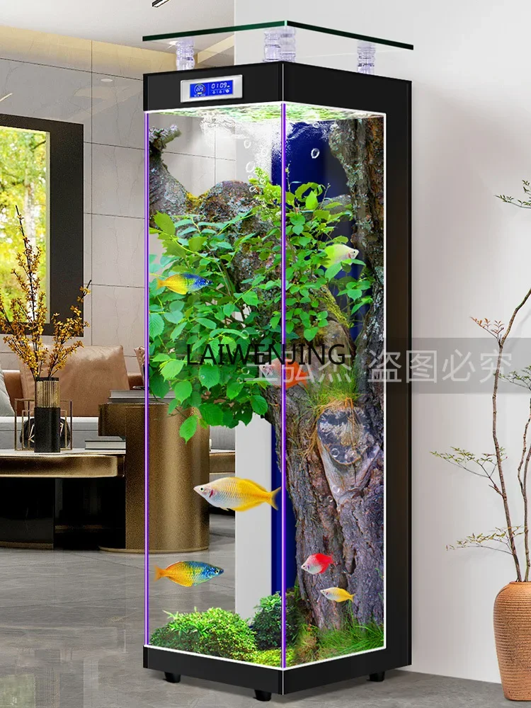 TV cabinet next to the fish tank living room floor ecological water-free ultra-white glass aquarium household