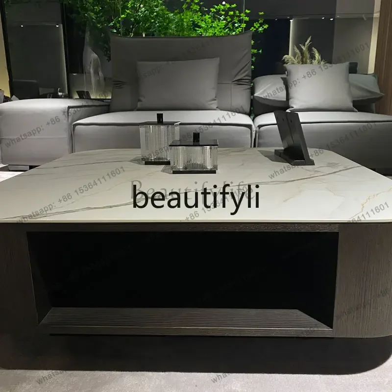 Factory Direct Light Luxury Modern Simple Rounded Marble Countertop Coffee Table Storage Drawer Furniture