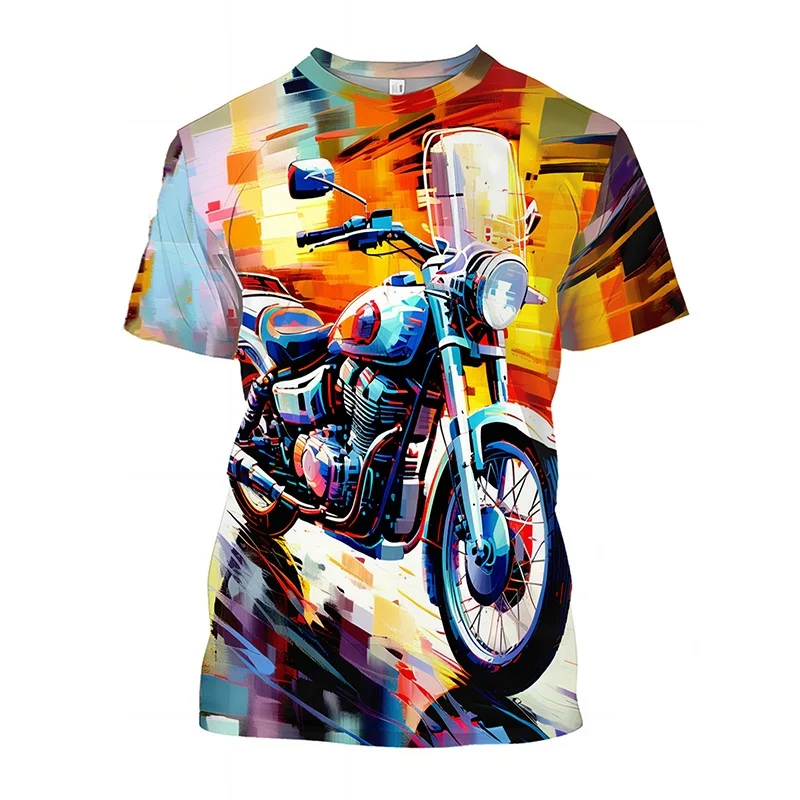 الملونة دراجة نارية نمط تي شيرت الرجال بارد ثلاثية الأبعاد تي شيرت مطبوع الصيف التجفيف السريع س الرقبة أعلى قصيرة الأكمام تي شيرت #3