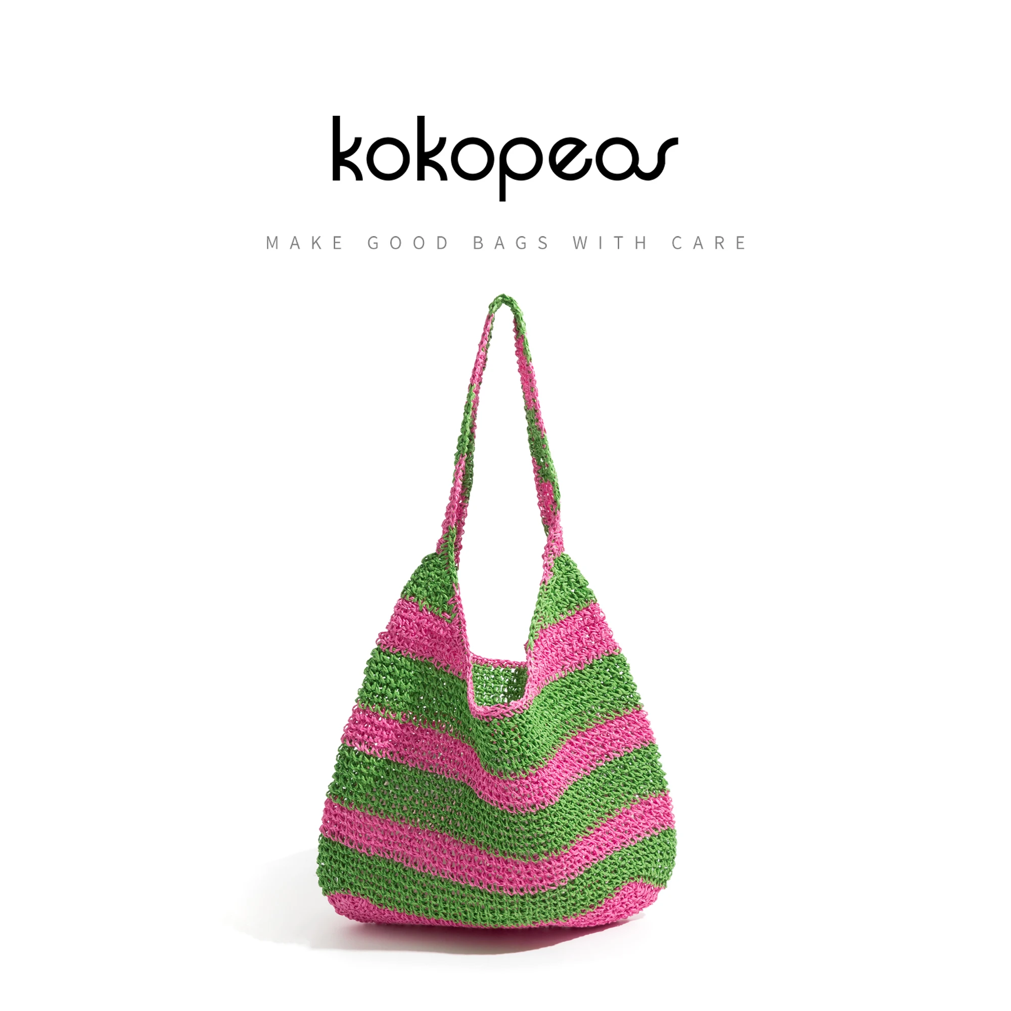 KOKOPEAS Summer Raffia Straw Tote Bag Casual Large Capacity Women Shoulder Bags Striped Handwoven Beach Handbags Crossbody Bag