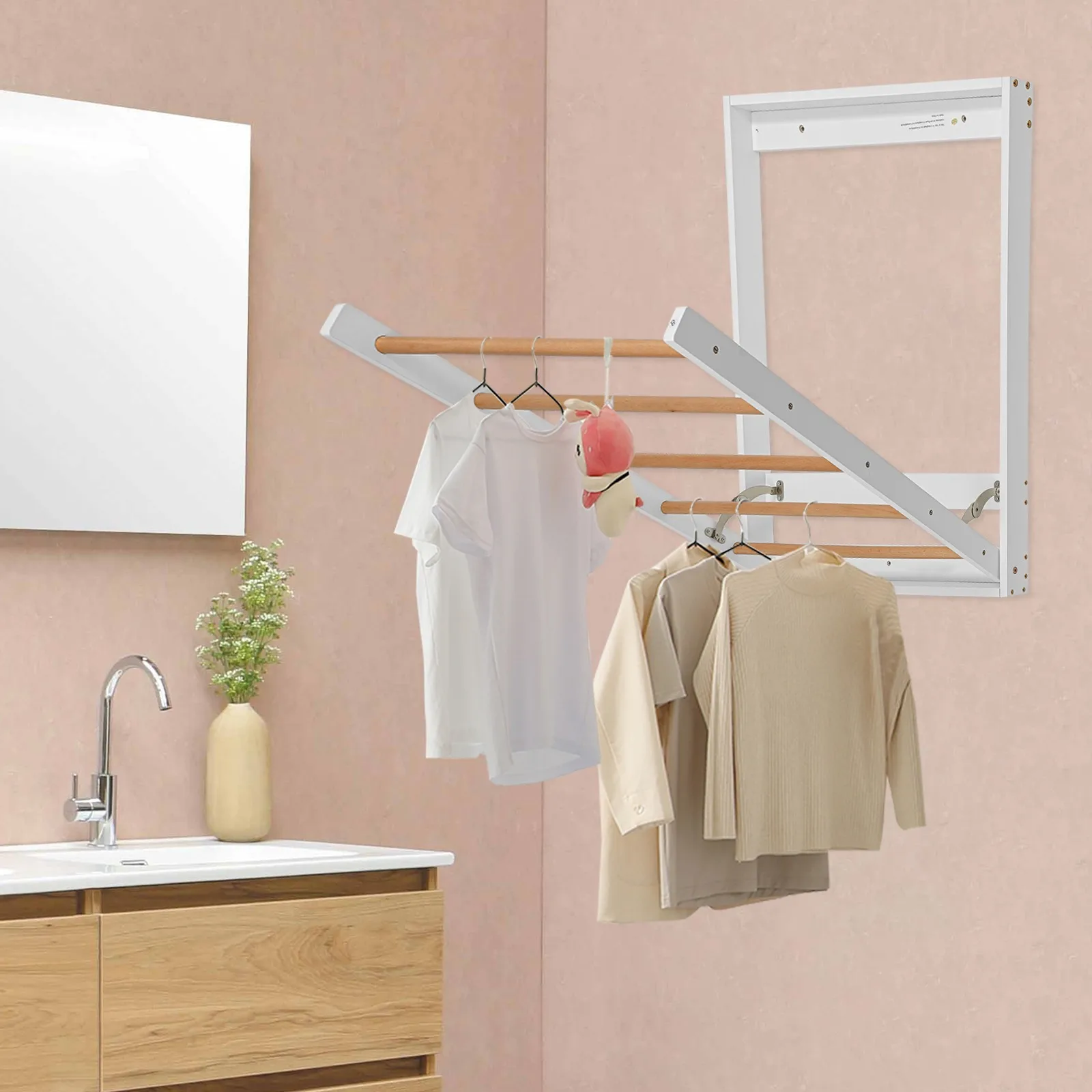 

23.62*2.36*31.5in White Clothes Drying Rack, Wall Mounted Clothes Drying Rack, Folding Clothes Drying Rack for Laundry& Balcony