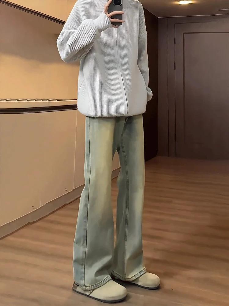 

Ретро американские расклешенные джинсы с микро-расклешенной талией, мужские уличные трендовые свободные прямые длинные брюки, молодежные летние повседневные прямые джинсы