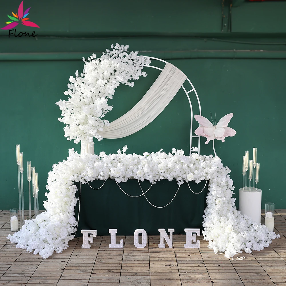 

Шелковые белые вишневые настольные цветы для свадьбы, длинный декор стола, декор для дня рождения и юбилея FL2821