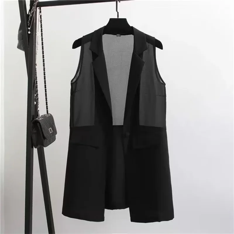 Chiffon Vest Women's summer And Korean Version Large Size Thin Medium And Long Thin suit Vest Jacket Casual versatile Vest