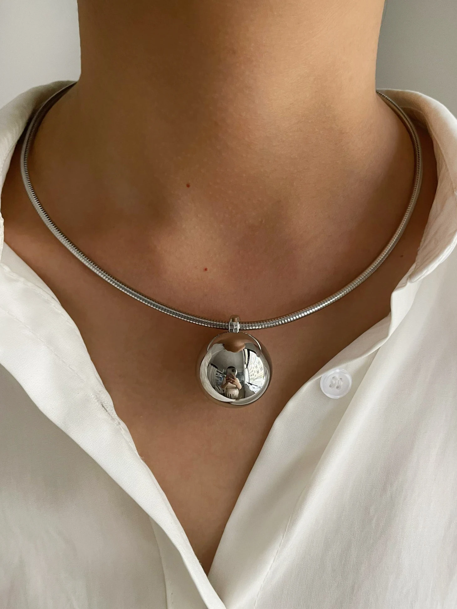 Peri\'sbox Simple Imitation Pearl Globular Pendant Necklace for Women Stainless Steel Gold Plated Non-fade Hip-Hop Trendy Jewelry