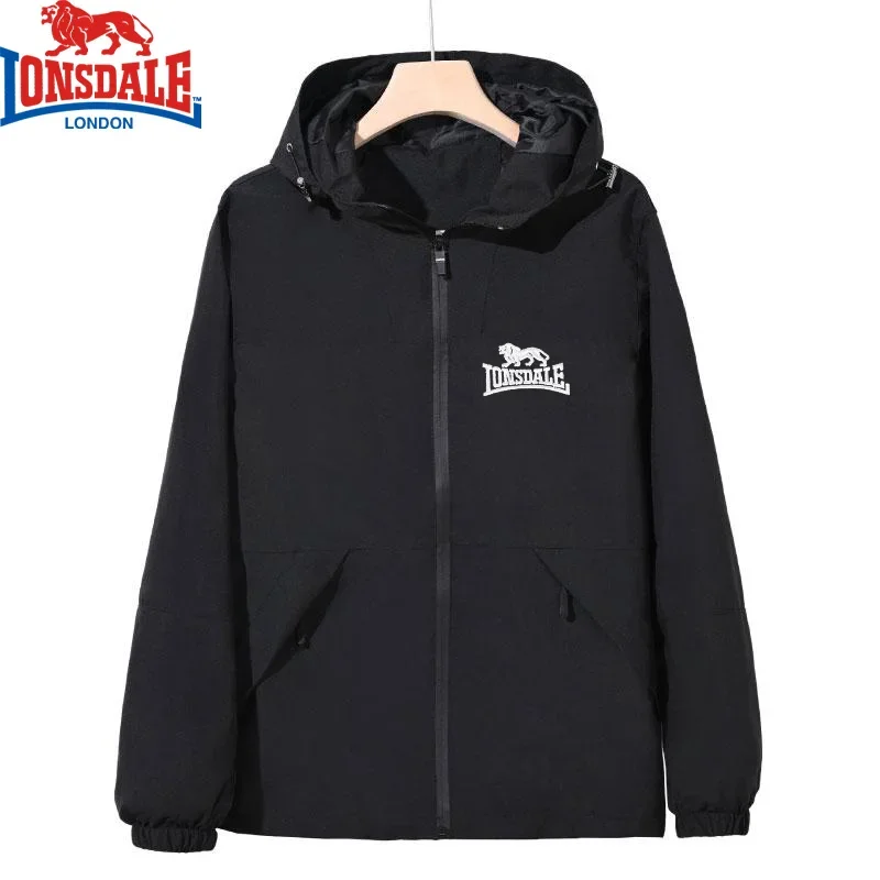 Embroidered LONSDALE Windbreaker Men Tactical Jacket Waterproof Outdoor Hooded Coat Sports Military Field Climbing Thin Outwear