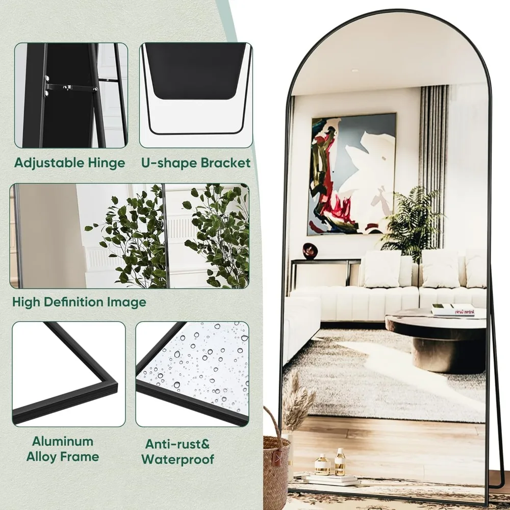 76"x34" Black Arched Floor Mirror,With meta l bracket,easy to assemble  Wall Mounted Mirror for Bedroom Living Room