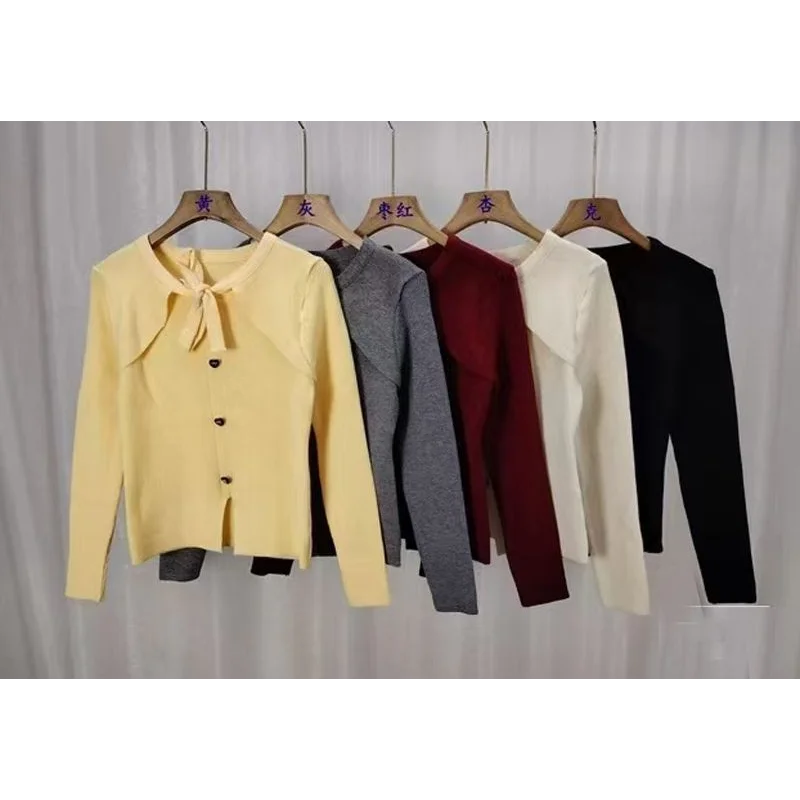 Bow Fake Two-piece Top with Stunning Design Hollow Out Slim Fit Long-sleeved Sweater