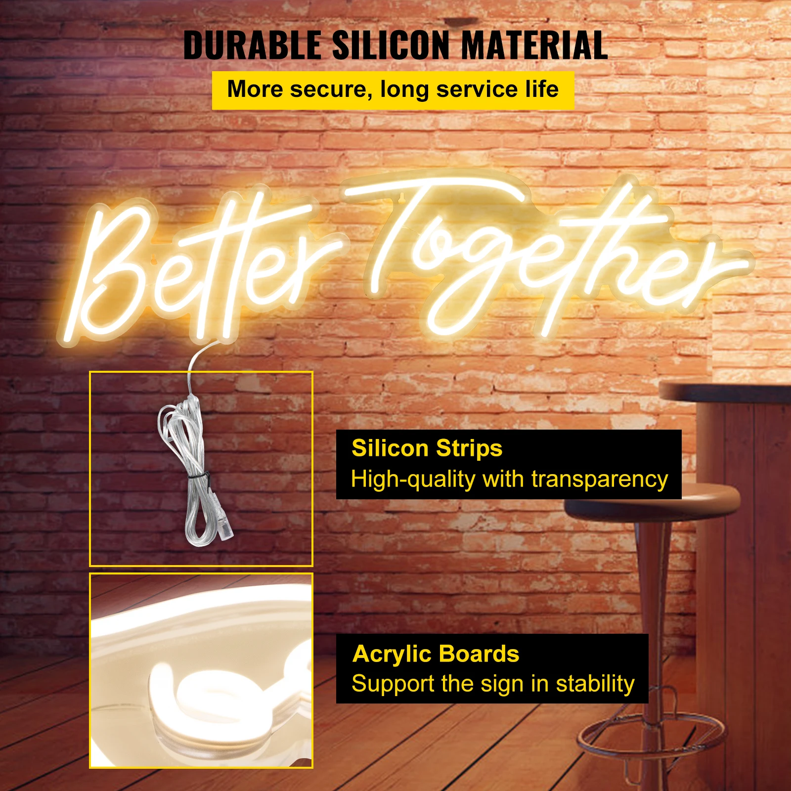 VEVOR Better Together LED Neon Sign Indoor Wall Lights Party Wedding Shop Window Decor Restaurant Birthday Decoration Warm White