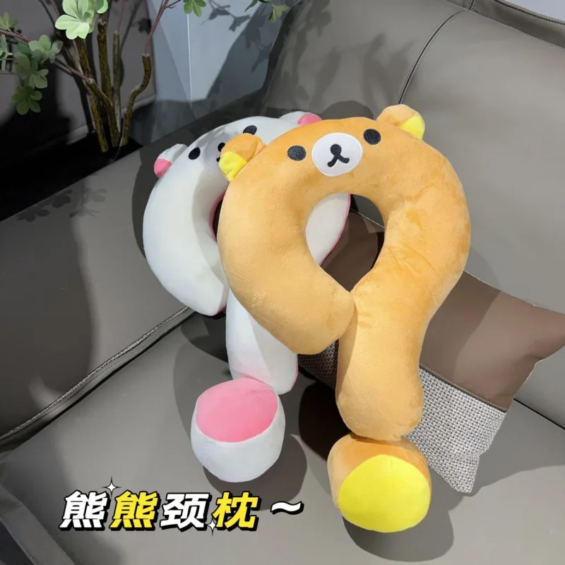 Cute Rilakkuma Soft Neck Pillow Question Mark Shape Travel Nap Cervical Support Cushion Car Office Sofa Living Room Gift
