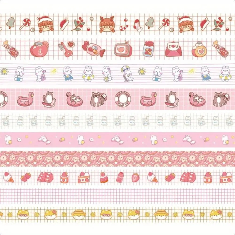 10 Rolls Cartoon Vintage Tape DIY Scrapbooking Creative Grid Adhesive Tape Cute Gift Wrapping Sticker Roll Book Crafts