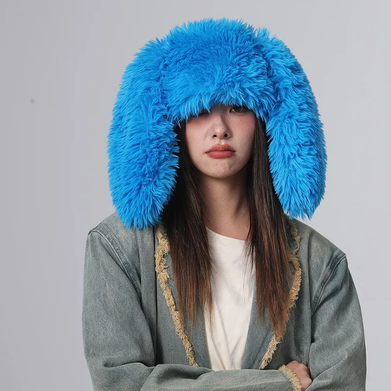 قبعة نسائية شتوية لطيفة على شكل أرنب بأذنين طويلة من القطيفة، تحمي الأذنين الدافئة ومنع البرد، مناسبة للمشي والتسوق اليومي في الهواء الطلق