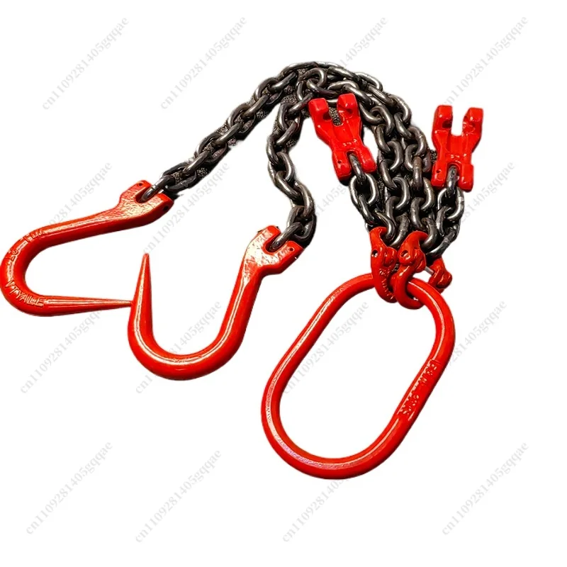 Double Leg Lifting Chain Hook, Pointed Steel Pipe Hook, Adjustable Length Combination Rigging