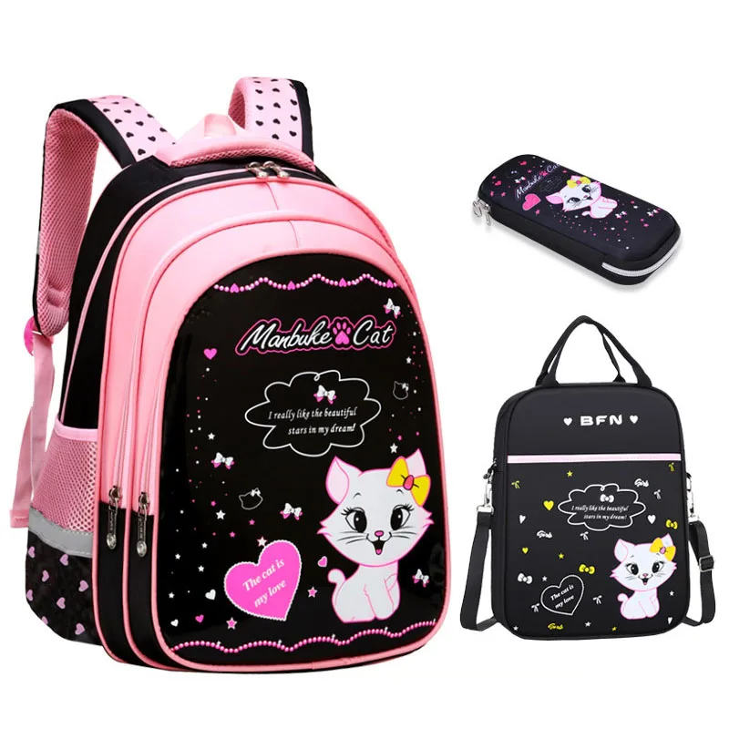 Süße Katze Mädchen Schult aschen Cartoon Muster Kind Rucksäcke Kinder Schule Rucksack Mädchen Tasche leichte Mädchen Mochi las Infantil