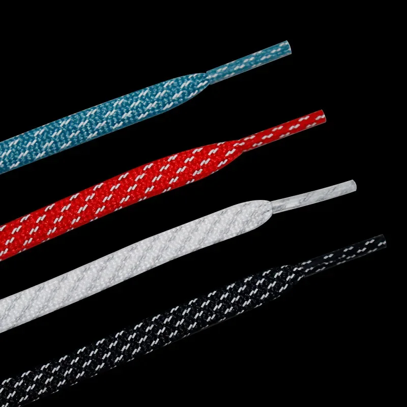 Coolstring Dual Herringbone Weave Reflective Shoelaces 3M Polyester Flat Laces 7mm Glowing Laces for Children Sports Shoes
