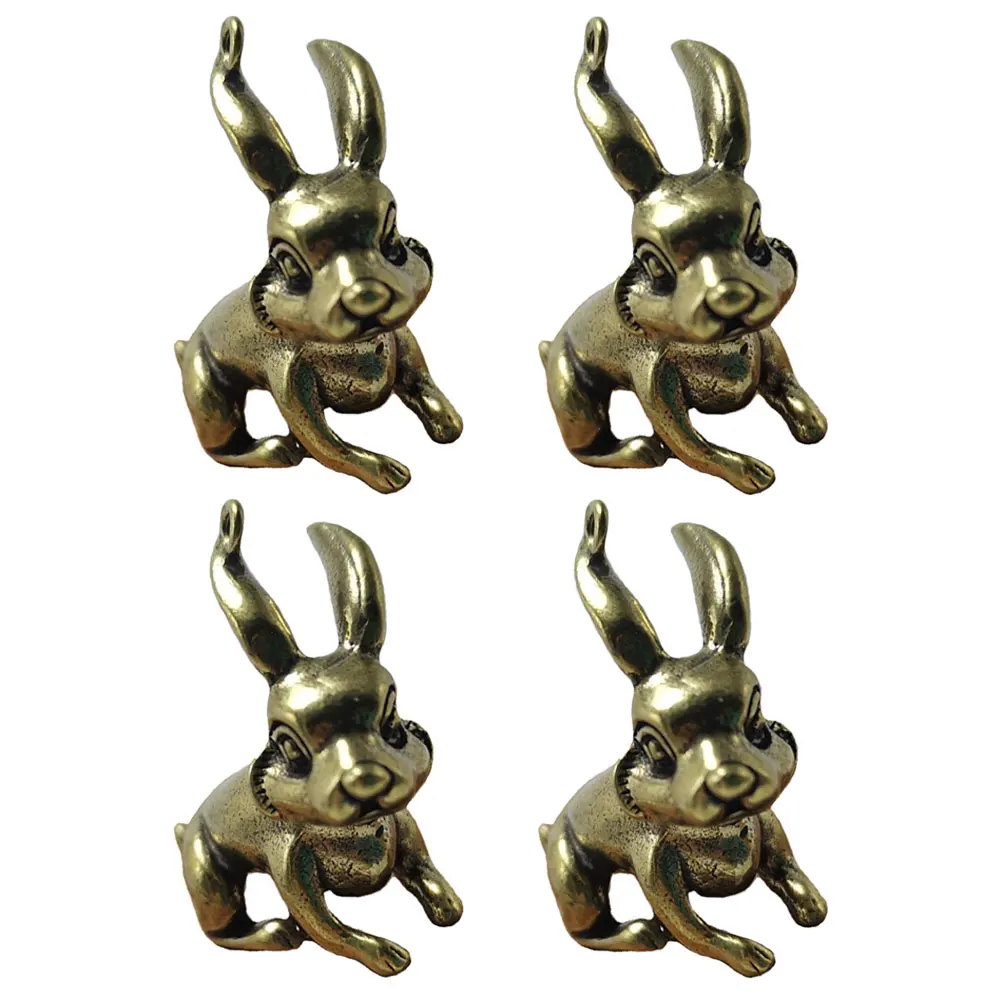 

4 Pcs Copper Rabbit Keychain Crafts Brass Bunny Pendant Charm Ornaments Animal Pendants Keyrings