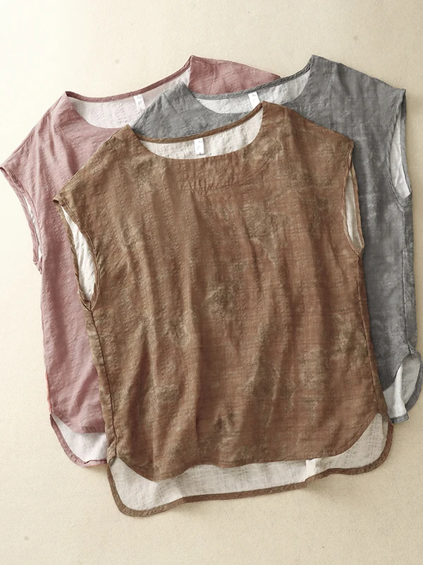 

Свободный топ из хлопка и льна с принтом в стиле ретро, женский повседневный удобный топ больших размеров, корейская футболка Sle irt