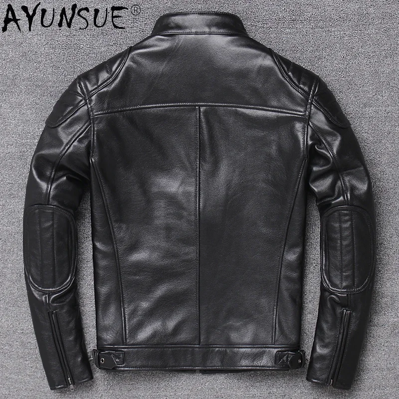 AYUNSUE 2021 Genuine Leather Jacket Men Winter Motorcycle Coats Biker Clothes Streetwear Fit Real Cow Leather Coat Man Chaqueta